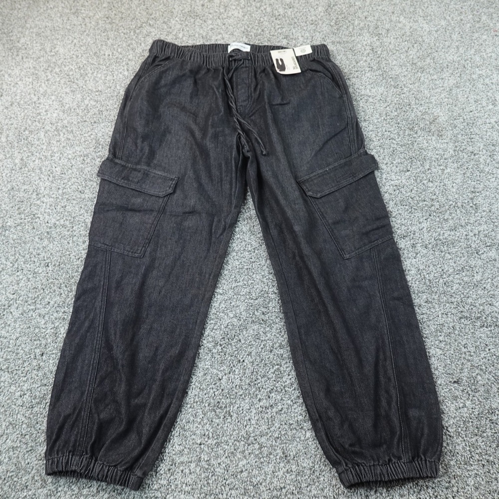 NEW No Boundaries Jogger Womens XL Dark Black Denim Cargo Pull On Drawstring